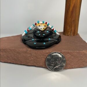 Black Frog Figurine with Colorful Accents